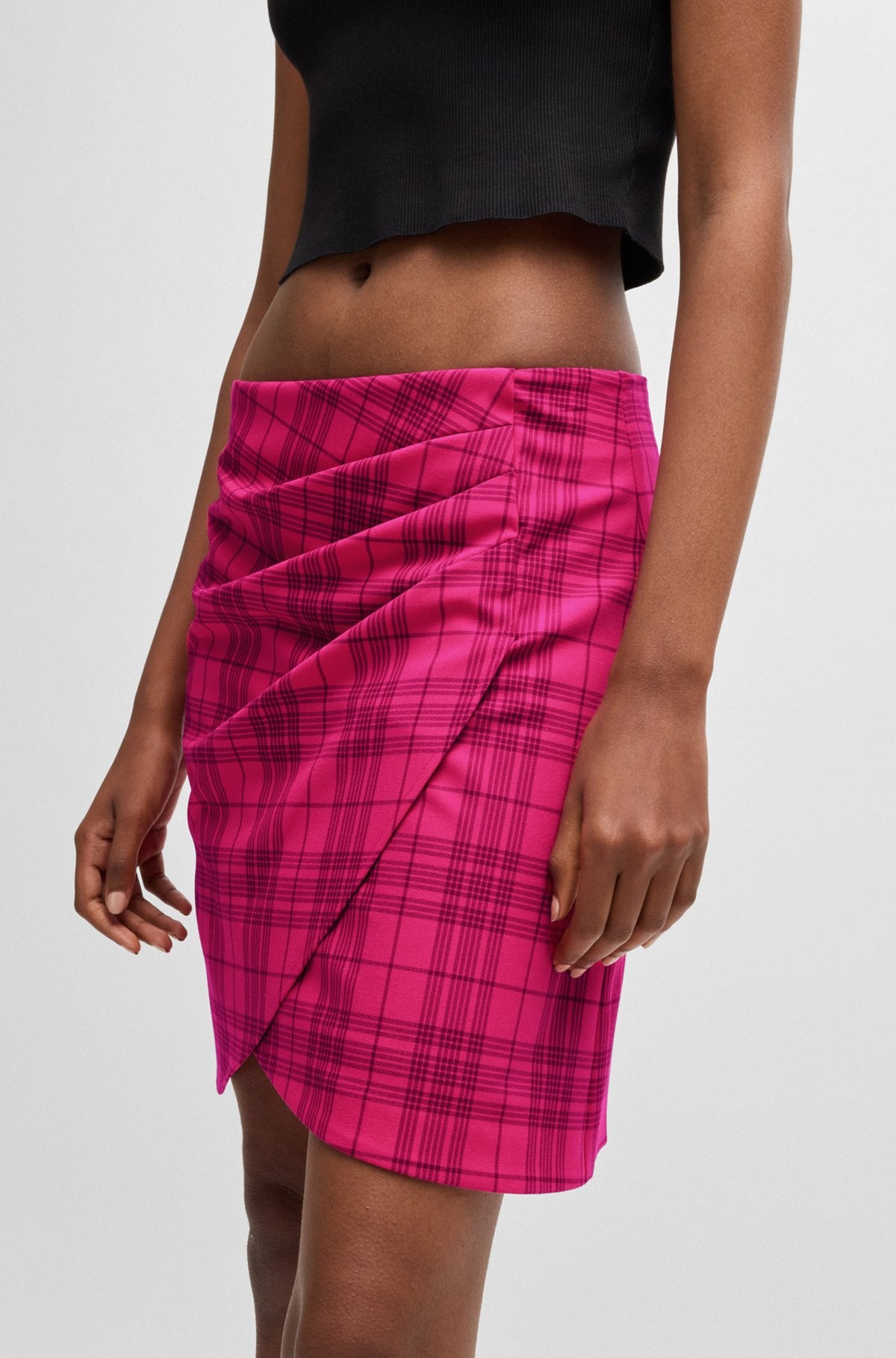 WRAP-FRONT MINI SKIRT IN CHECKED STRETCH MATERIAL - 5