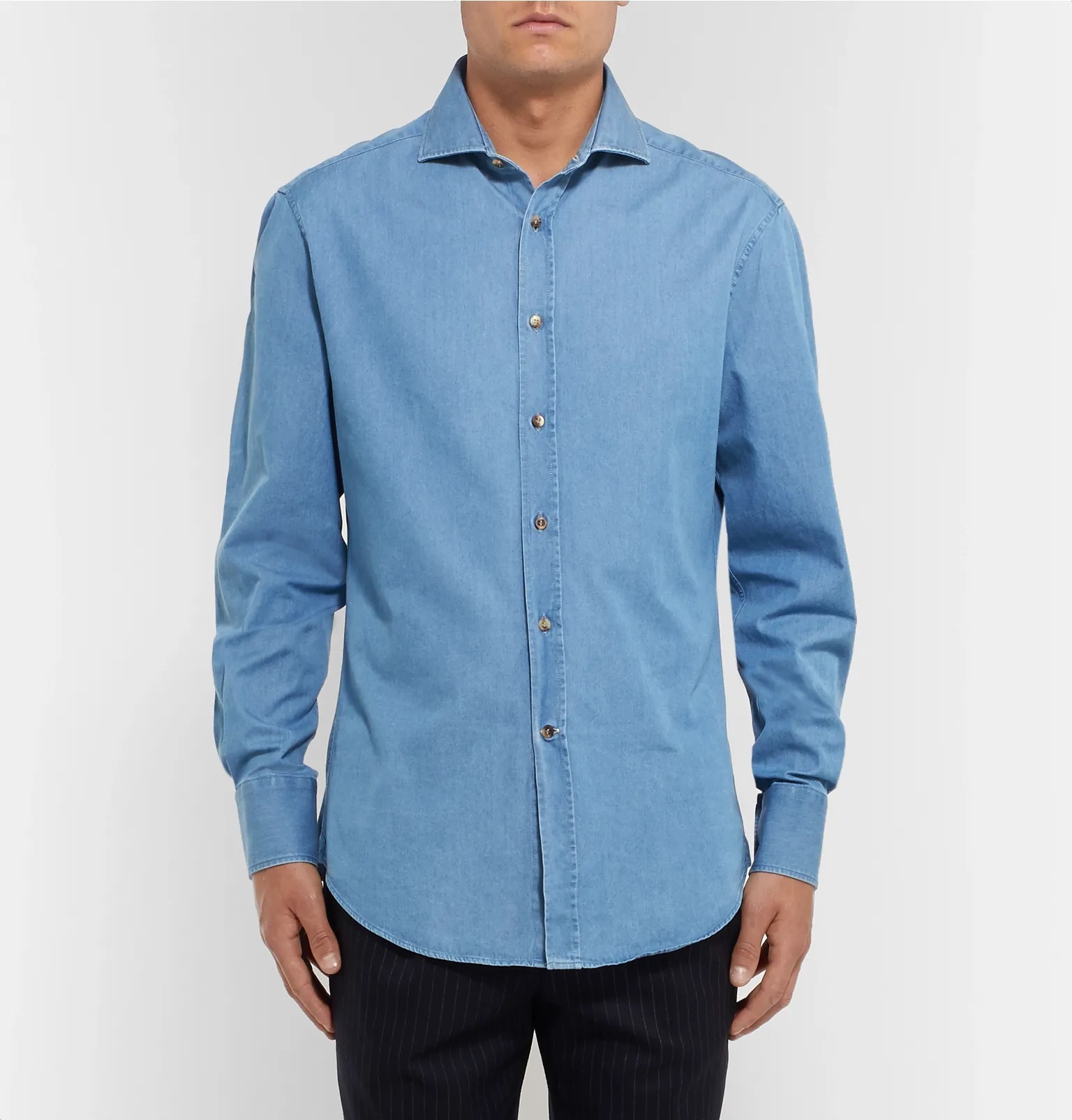 Slim-Fit Cutaway-Collar Washed-Denim Shirt - 4