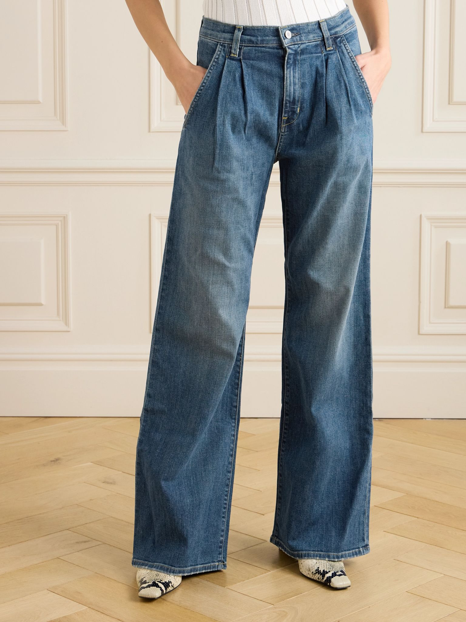 Flora pleated high-rise wide-leg jeans Blue - 3