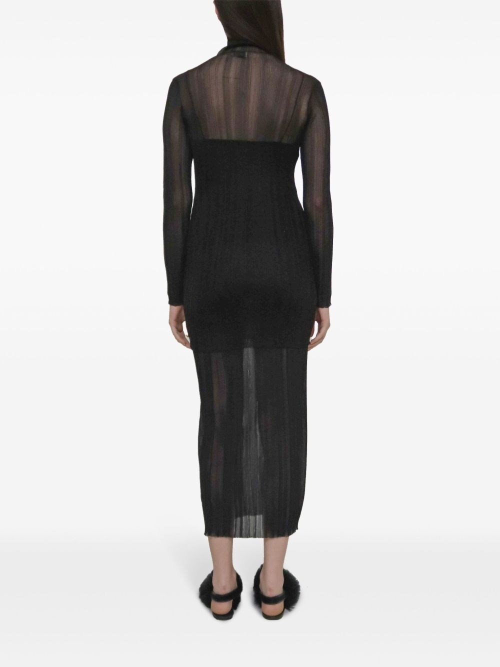 sheer plissé dress - 4
