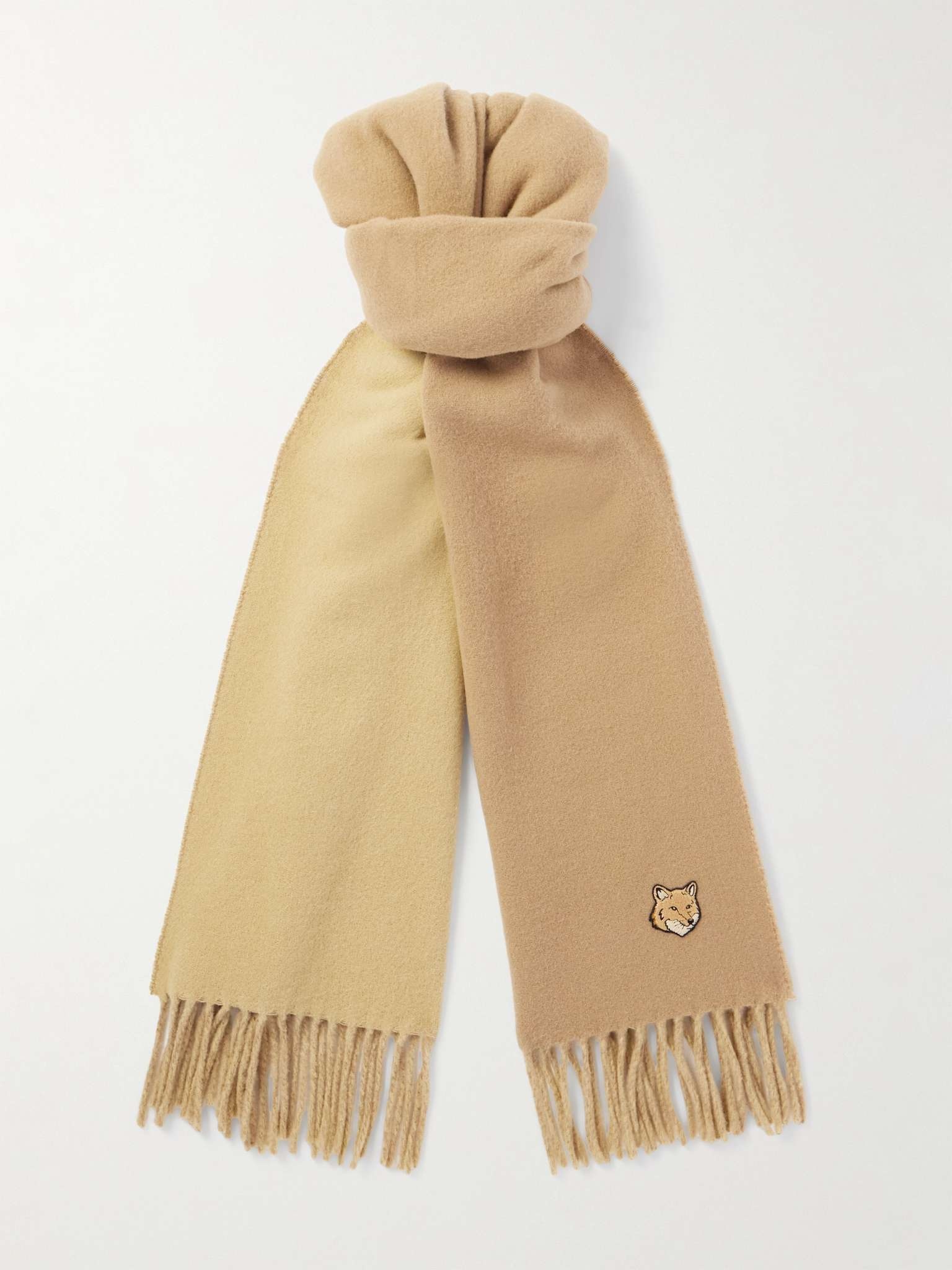 Bold Fox Head Logo-Appliquéd Fringed Wool Scarf - 1