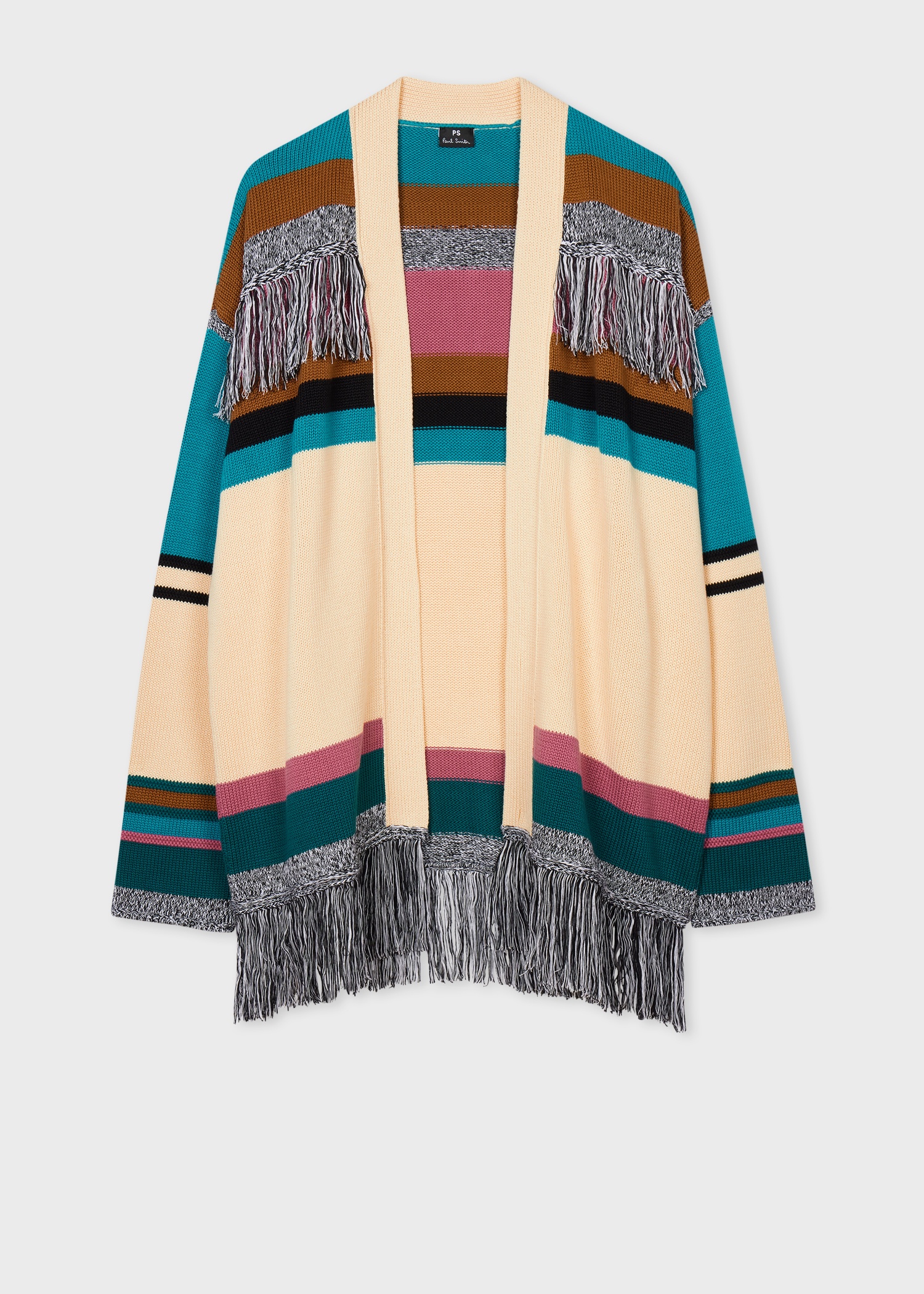 Women's Ivory Fringe Trim Open Cardigan - 1