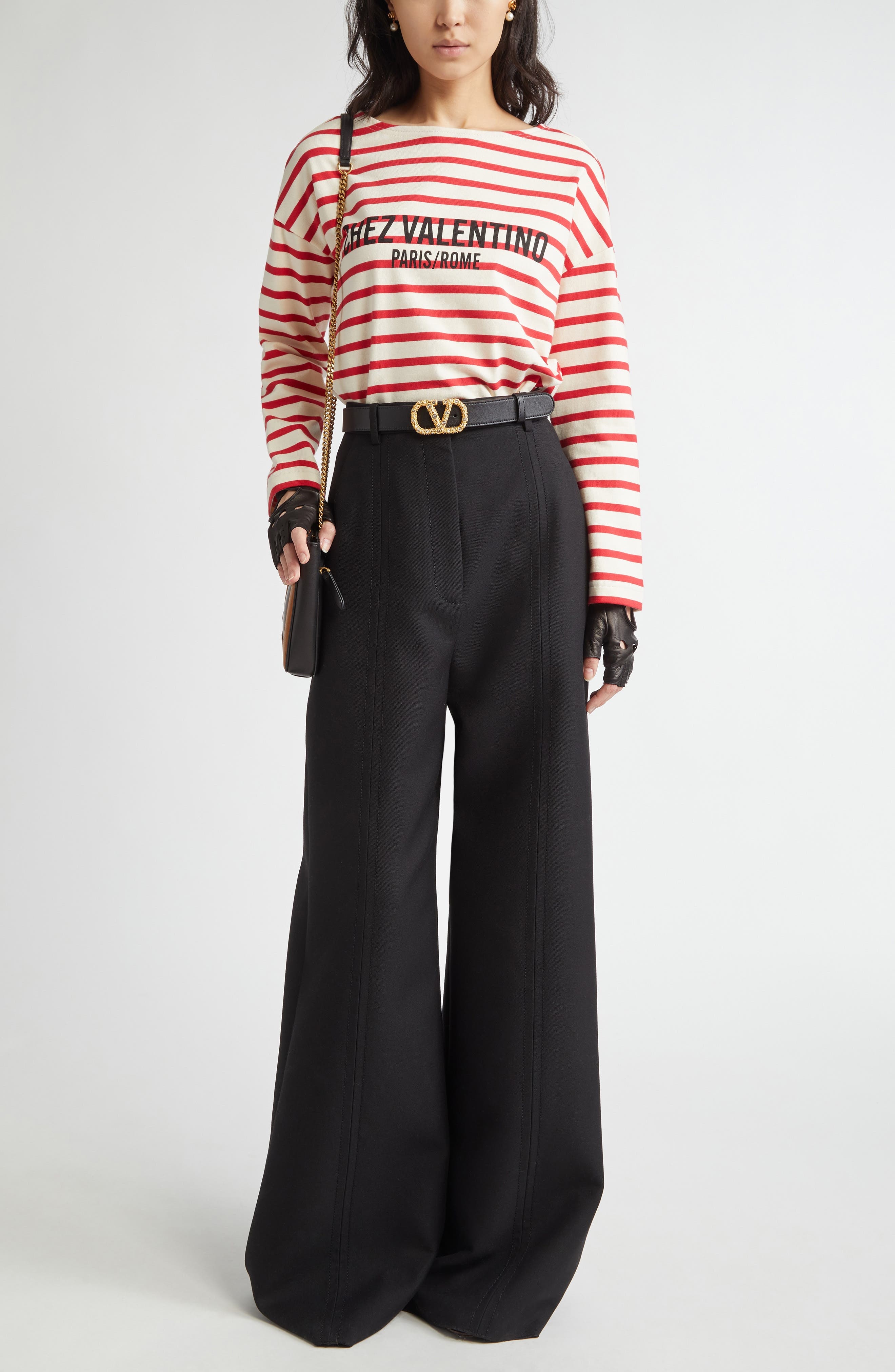Valentino Garavani Stripe Logo Long Sleeve Cotton T-Shirt in Avorio/rosso at Nordstrom - 2