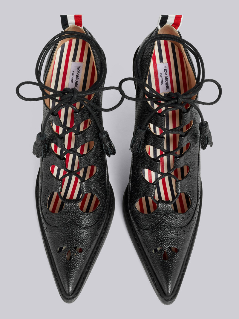 Black Pebbled Calfskin Ghillie Brogue Curved High Heel 4