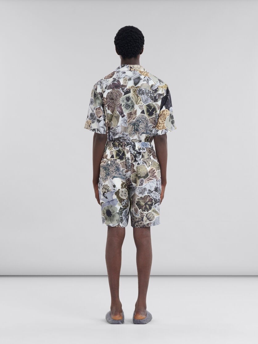 BLACK AND WHITE HABOTAI SILK DRAWSTRING SHORTS WITH NOCTURNAL PRINT - 3