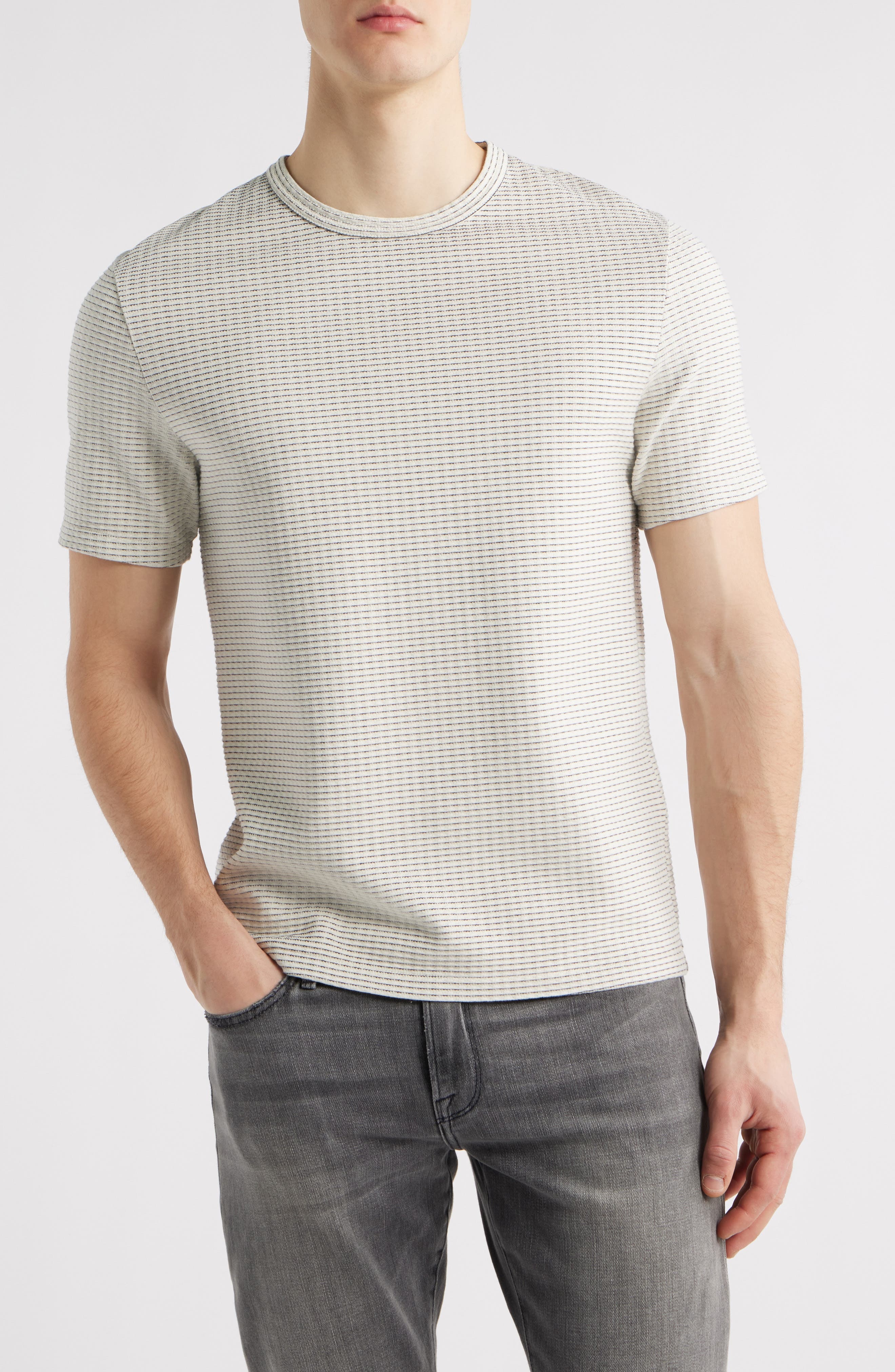 FRAME Jacquard Stripe T-Shirt in White/Navy at Nordstrom - 1