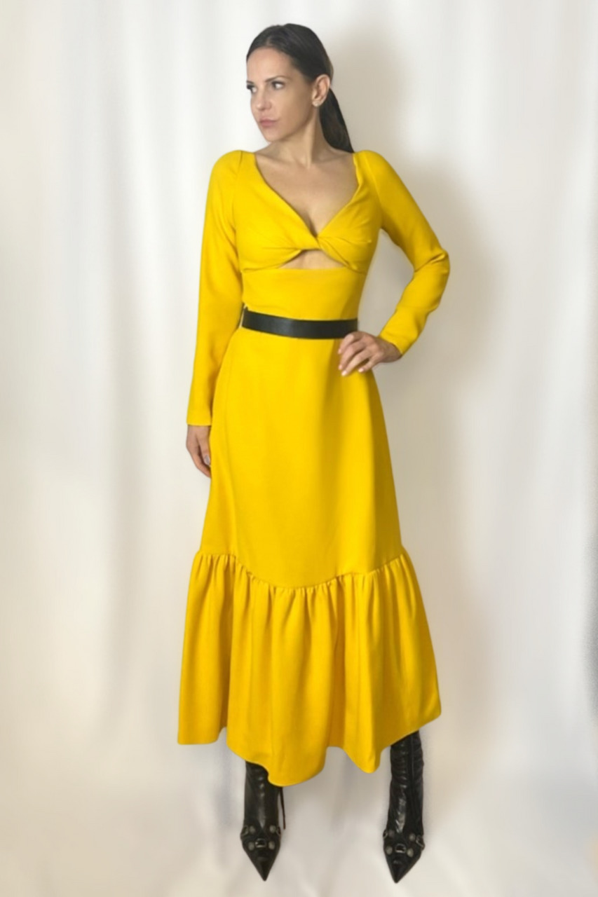 Long Sleeve Ruffle Hem Dress - 3