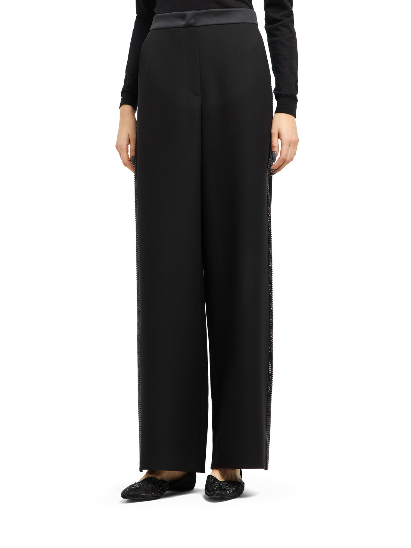 WIDE SILK TROUSERS WITH RHINESTONE DETAIL - 3