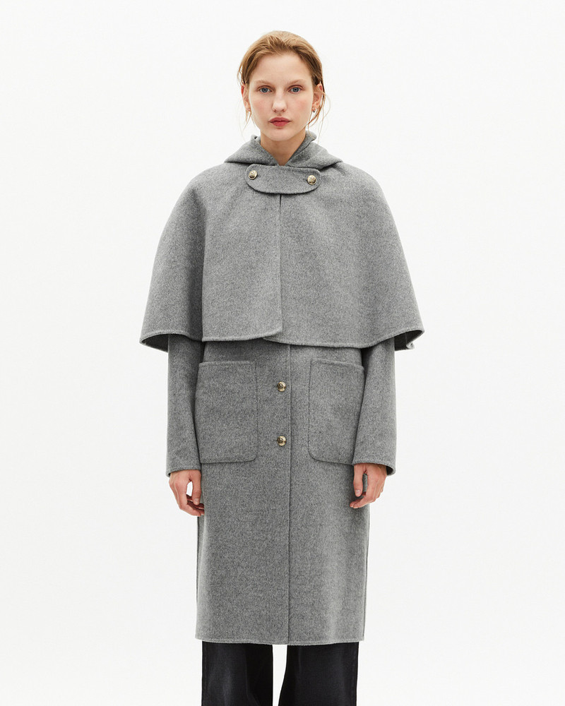 LONG DOUBLE-FACED WOOL COAT WITH GREY CAPE 5