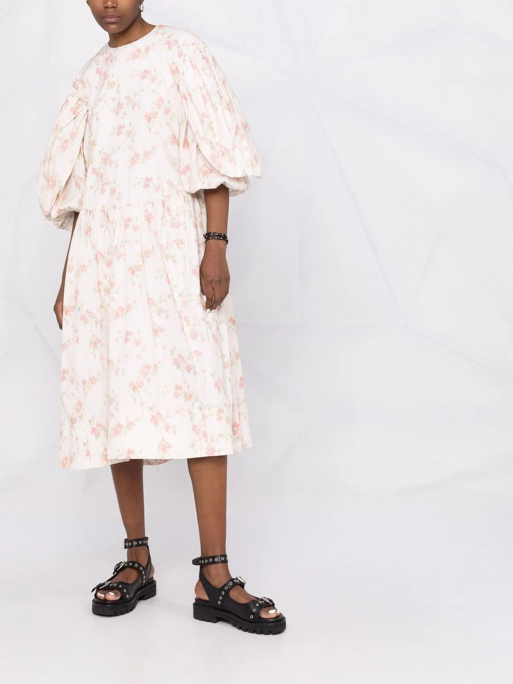 floral-print puff-sleeve midi dress - 2