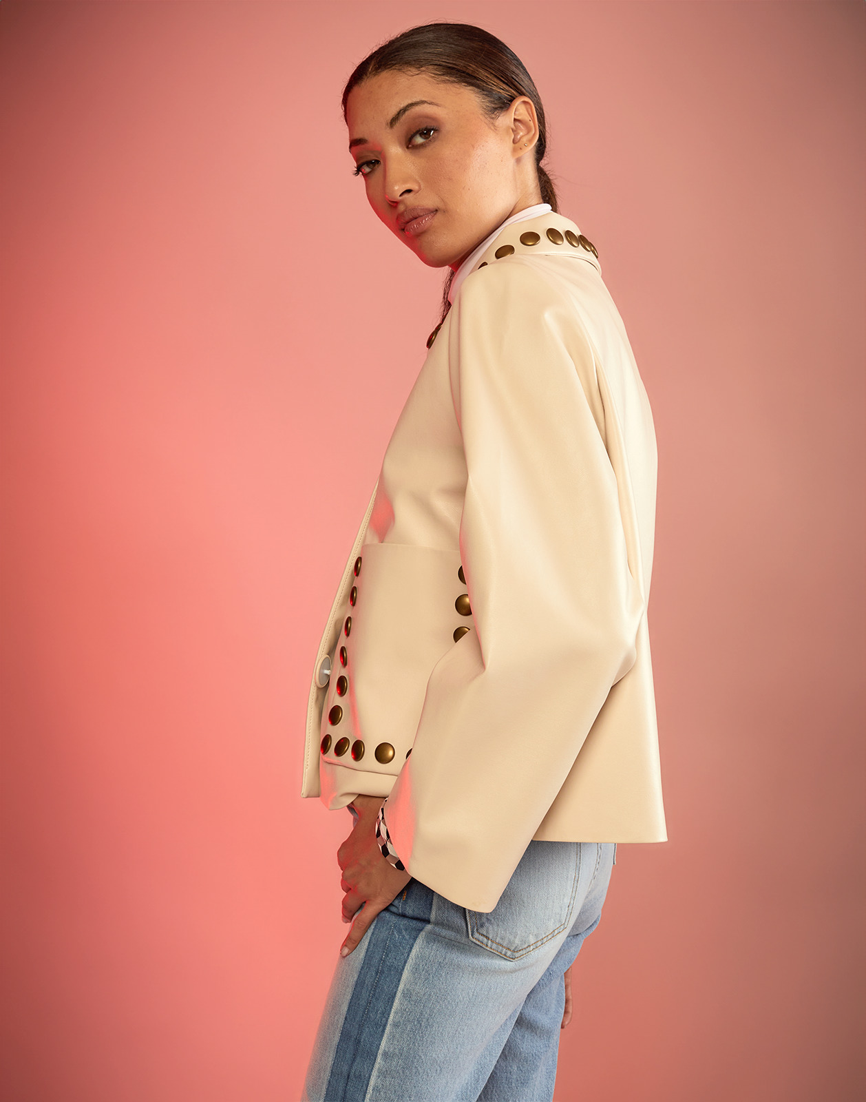 Studded Vegan Leather Jacket - 5
