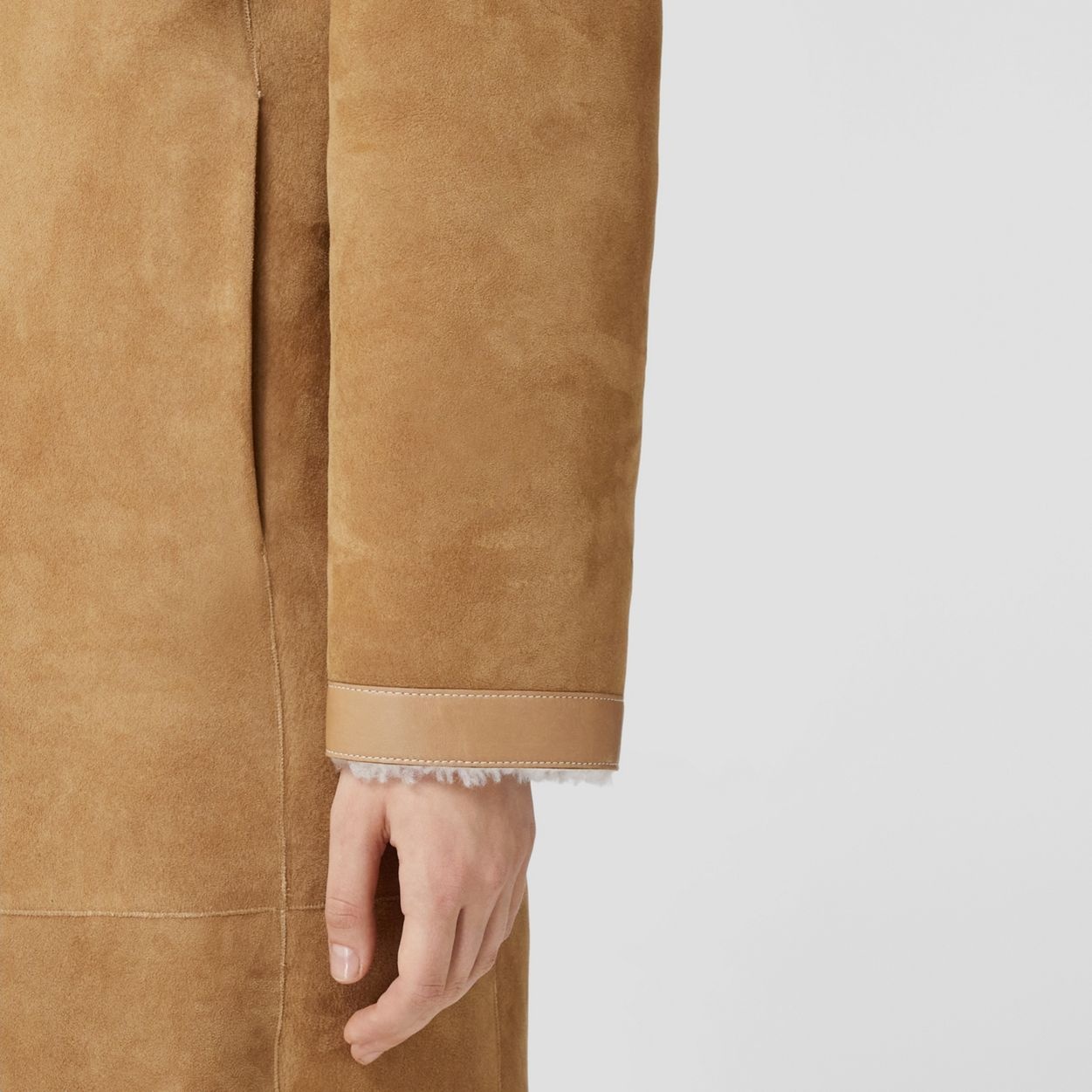 Reversible Shearling Collarless Coat - 5