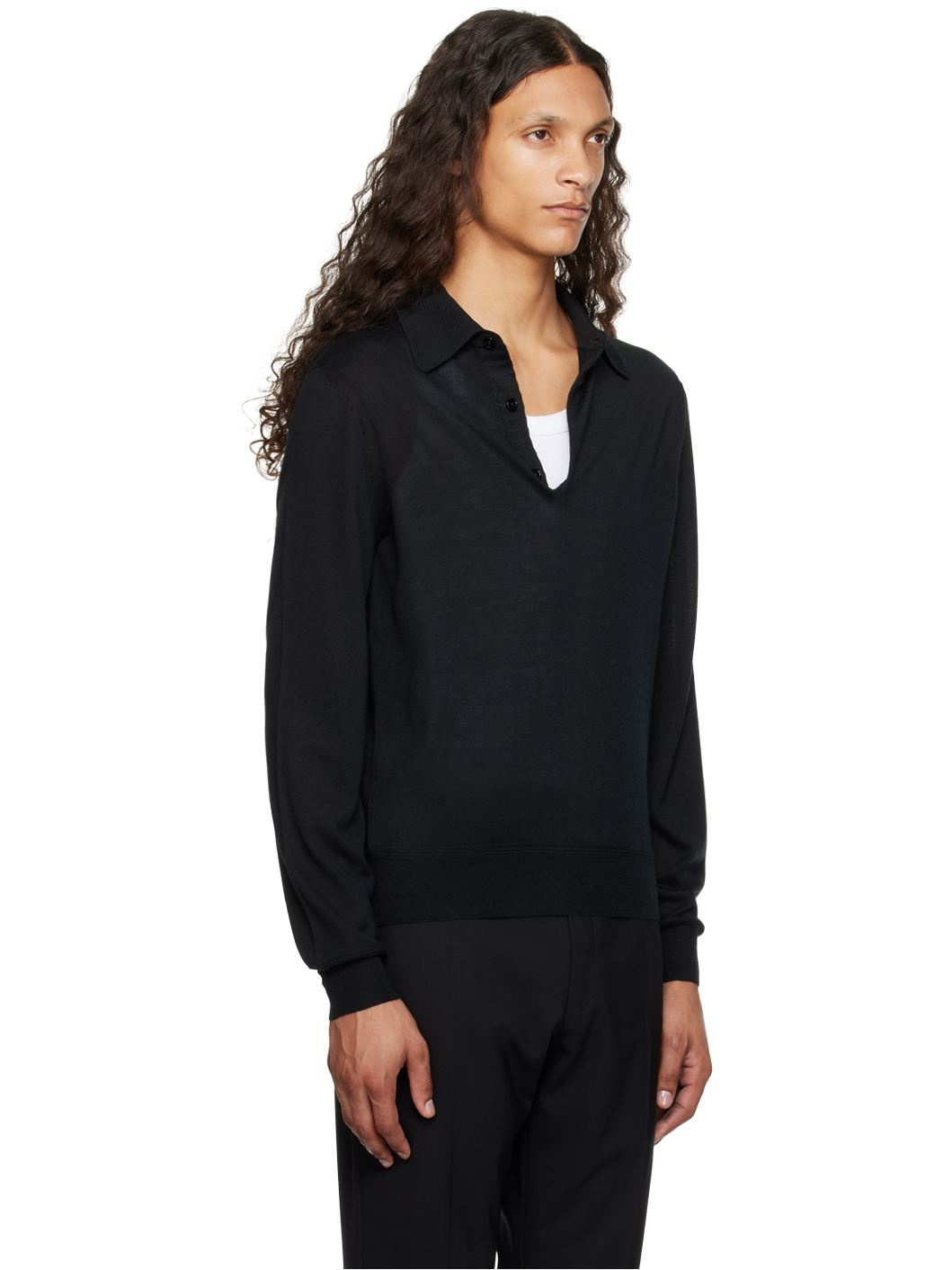 Black Fine Gauge Polo - 4