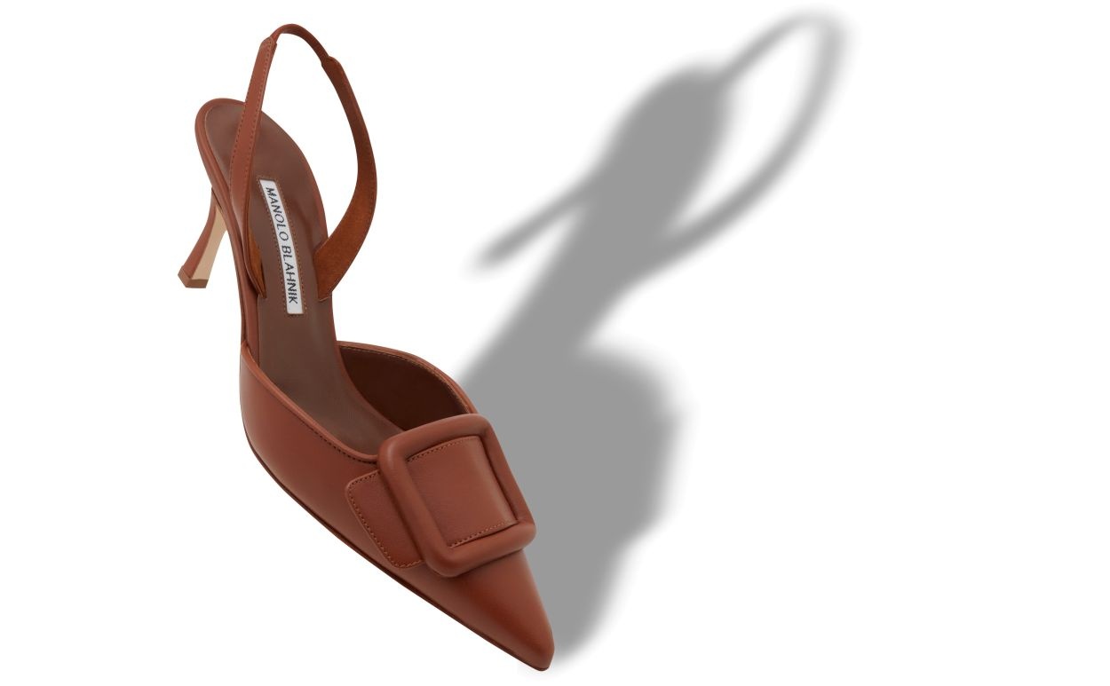 Brown Nappa Leather Slingback Pumps - 2