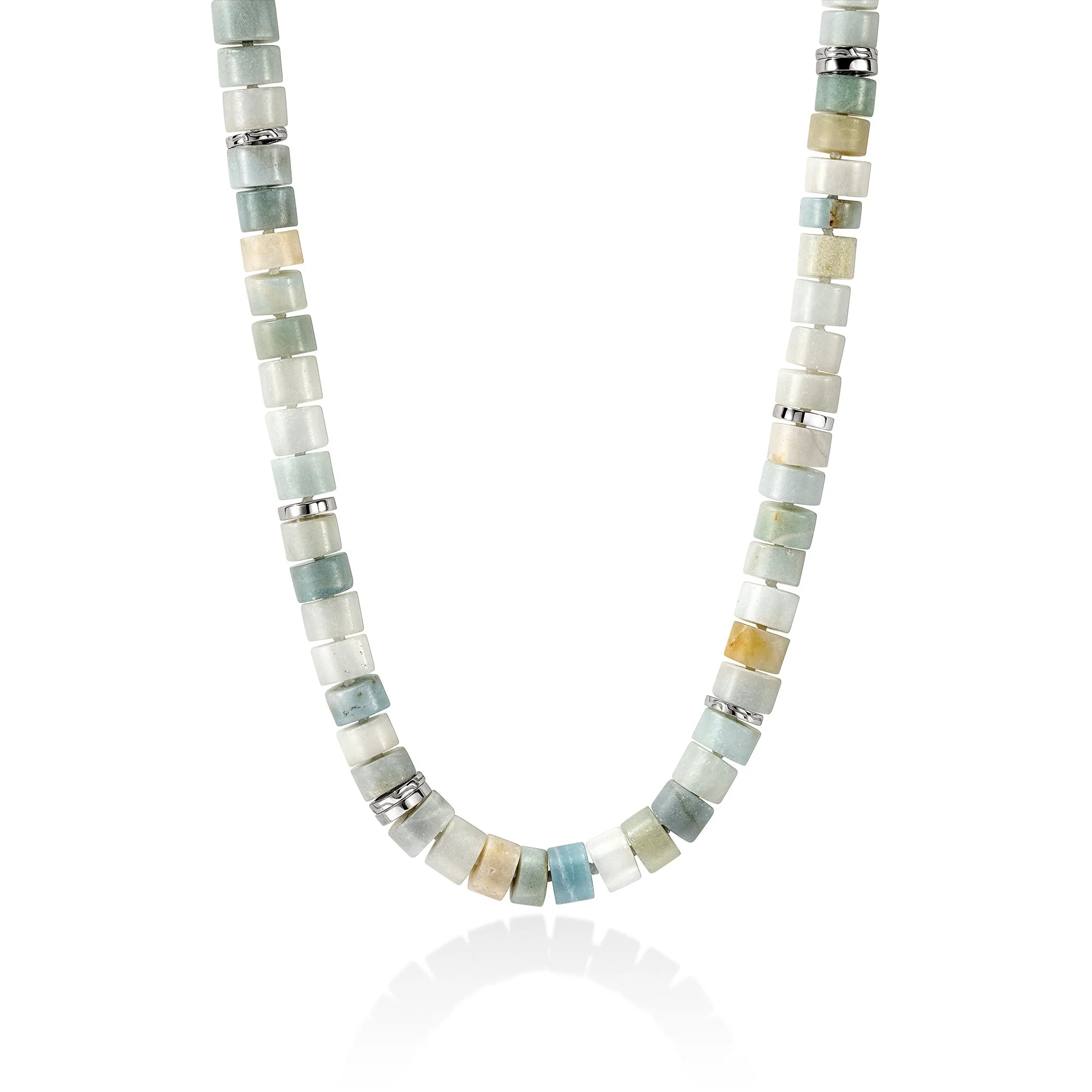 Ocean Heishi Necklace, Sterling Silver, Multi Color Quartzite, 9MM - 1