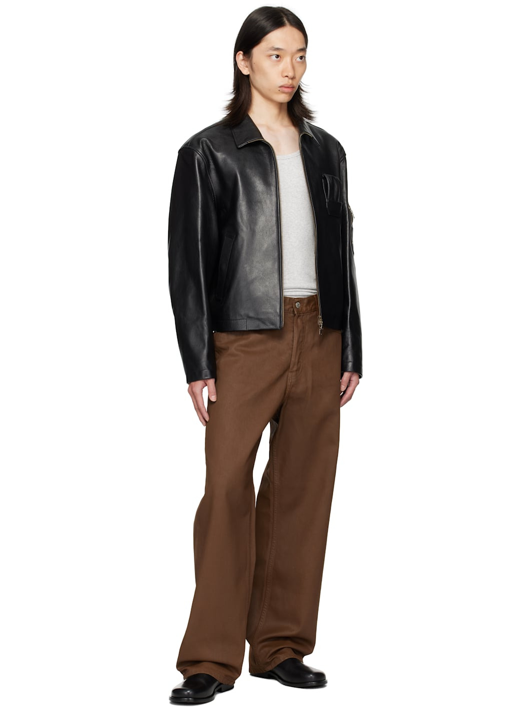 Brown Coated Loose FIt Jeans - 4