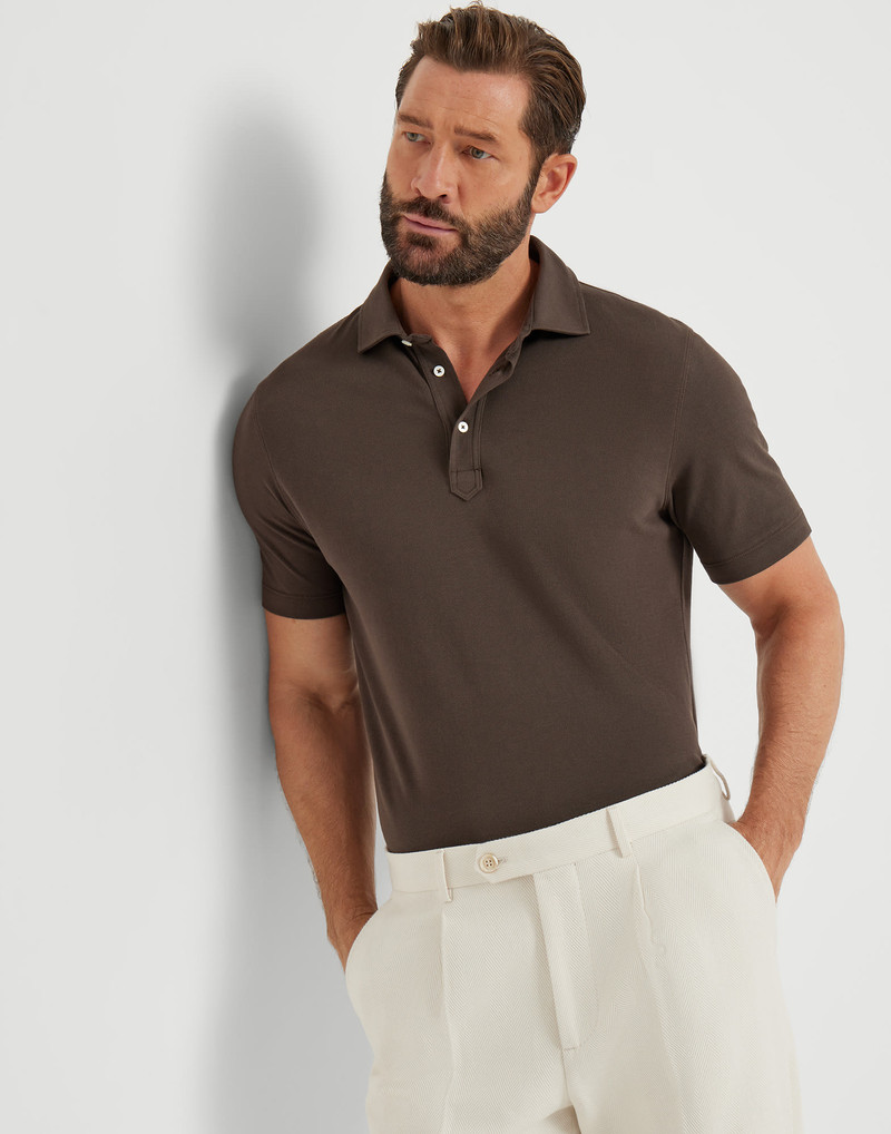 Cotton piqué polo with shirt-style collar 4