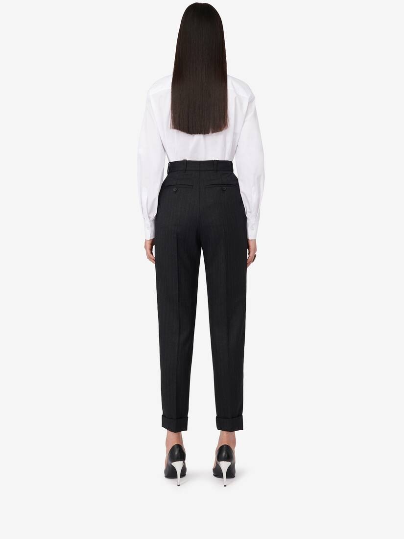 Women's Slim Peg Trousers in Dark Grey Melange - 4