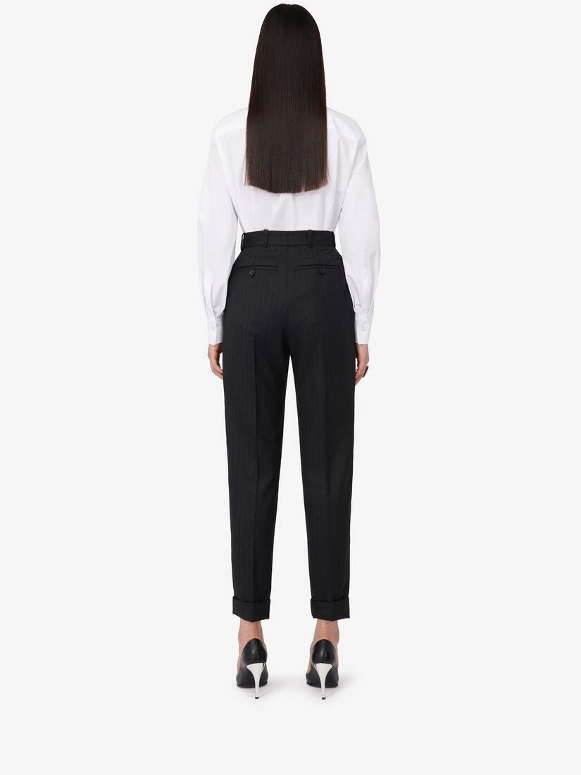 Women's Slim Peg Trousers in Dark Grey Melange