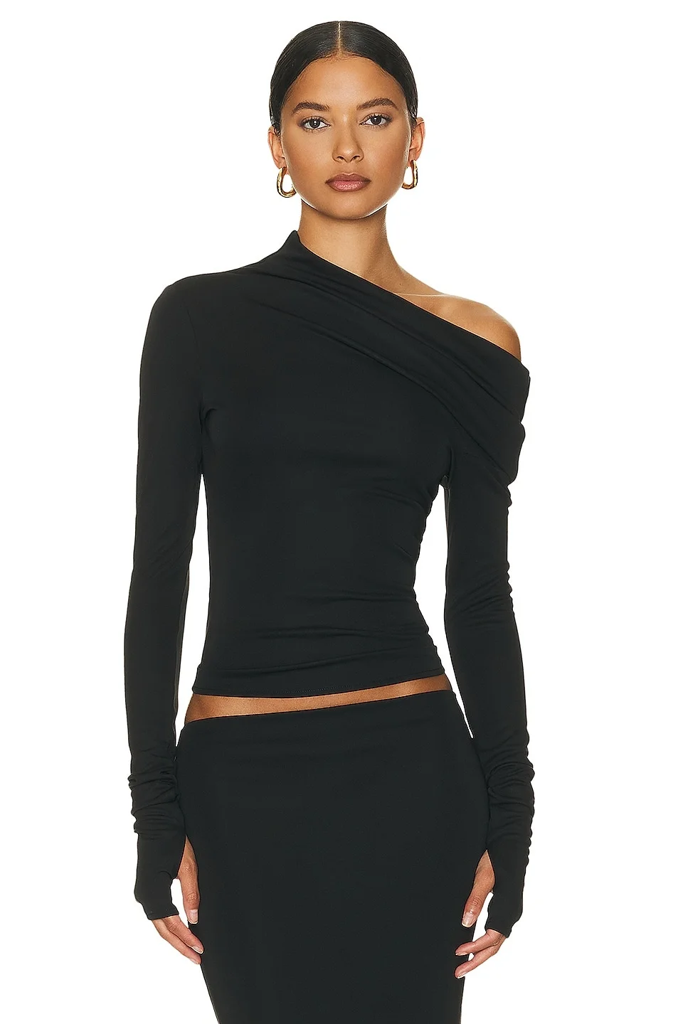 Matte Jersey Drape Shoulder Top - 1