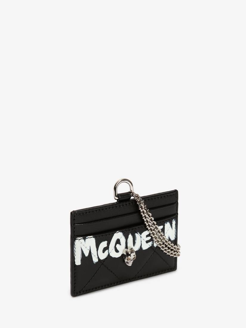 Women's McQueen Graffiti Card Holder With Chain in Black/white - 2