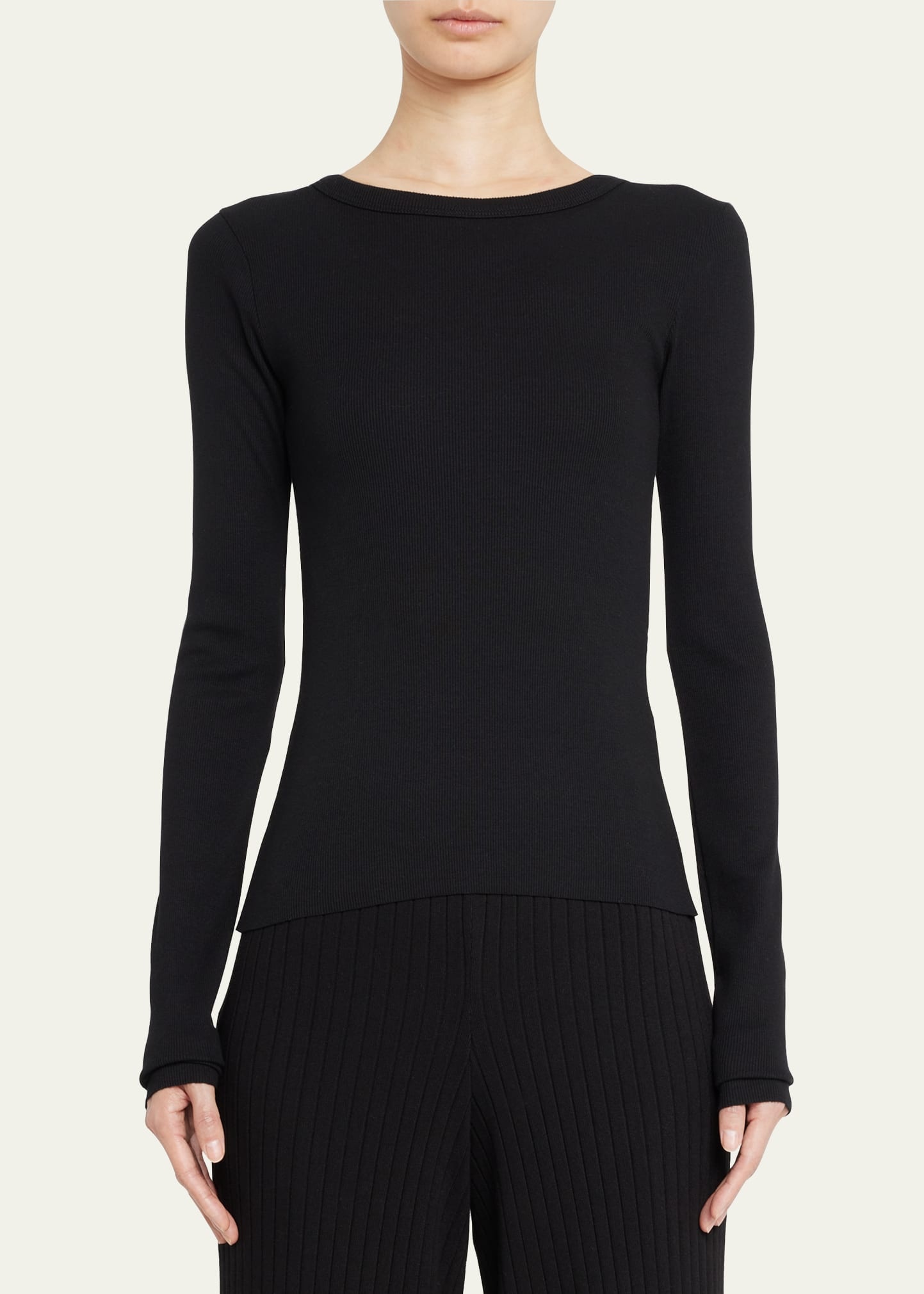 Long-Sleeve Fitted Crewneck Top - 4