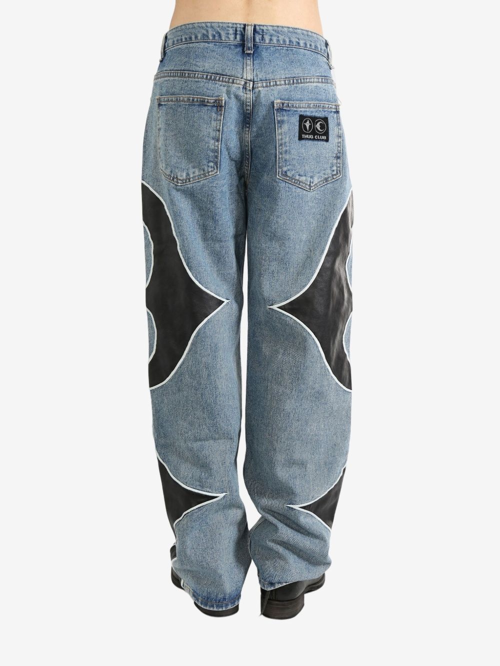 leather panelled jeans - 3