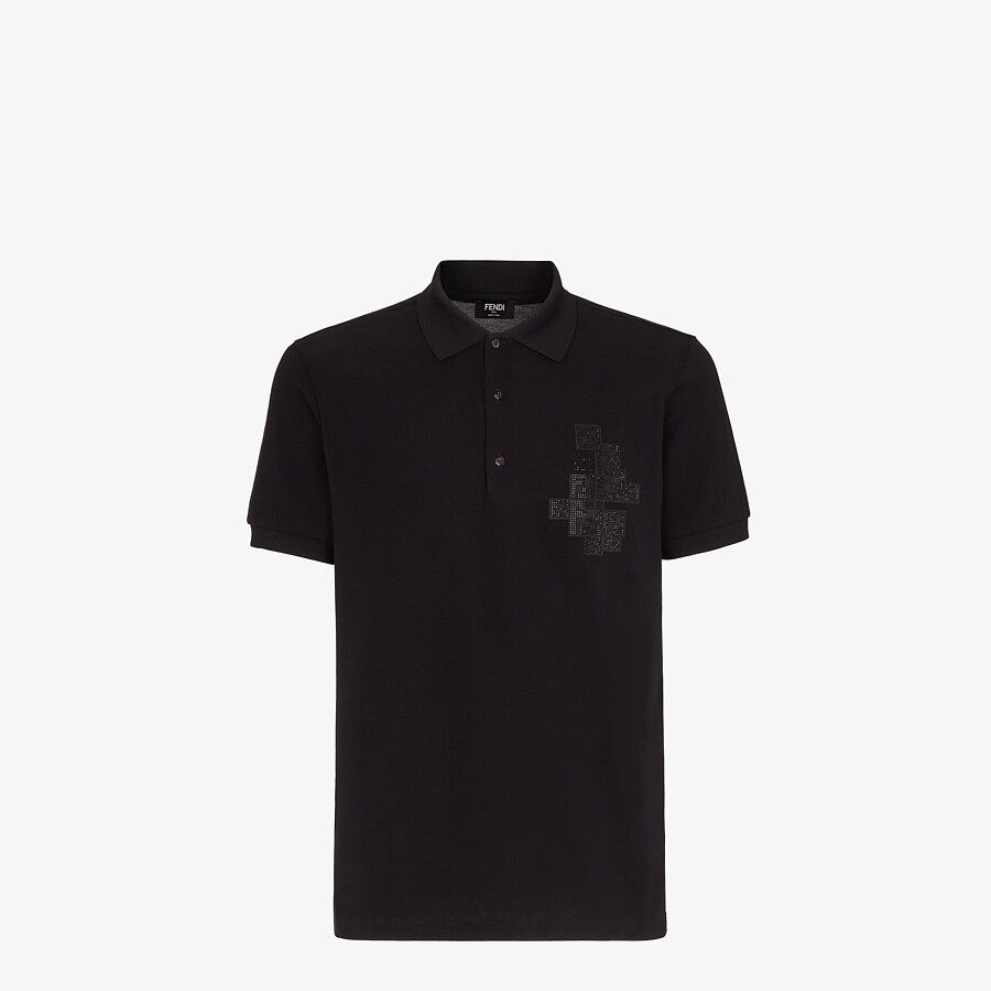 Black cotton polo shirt - 1