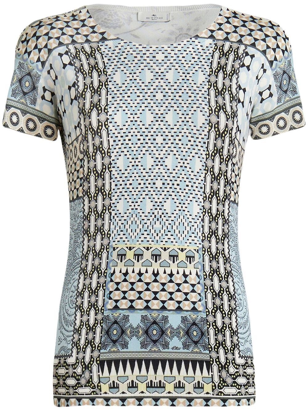 graphic-print knitted silk T-shirt - 1