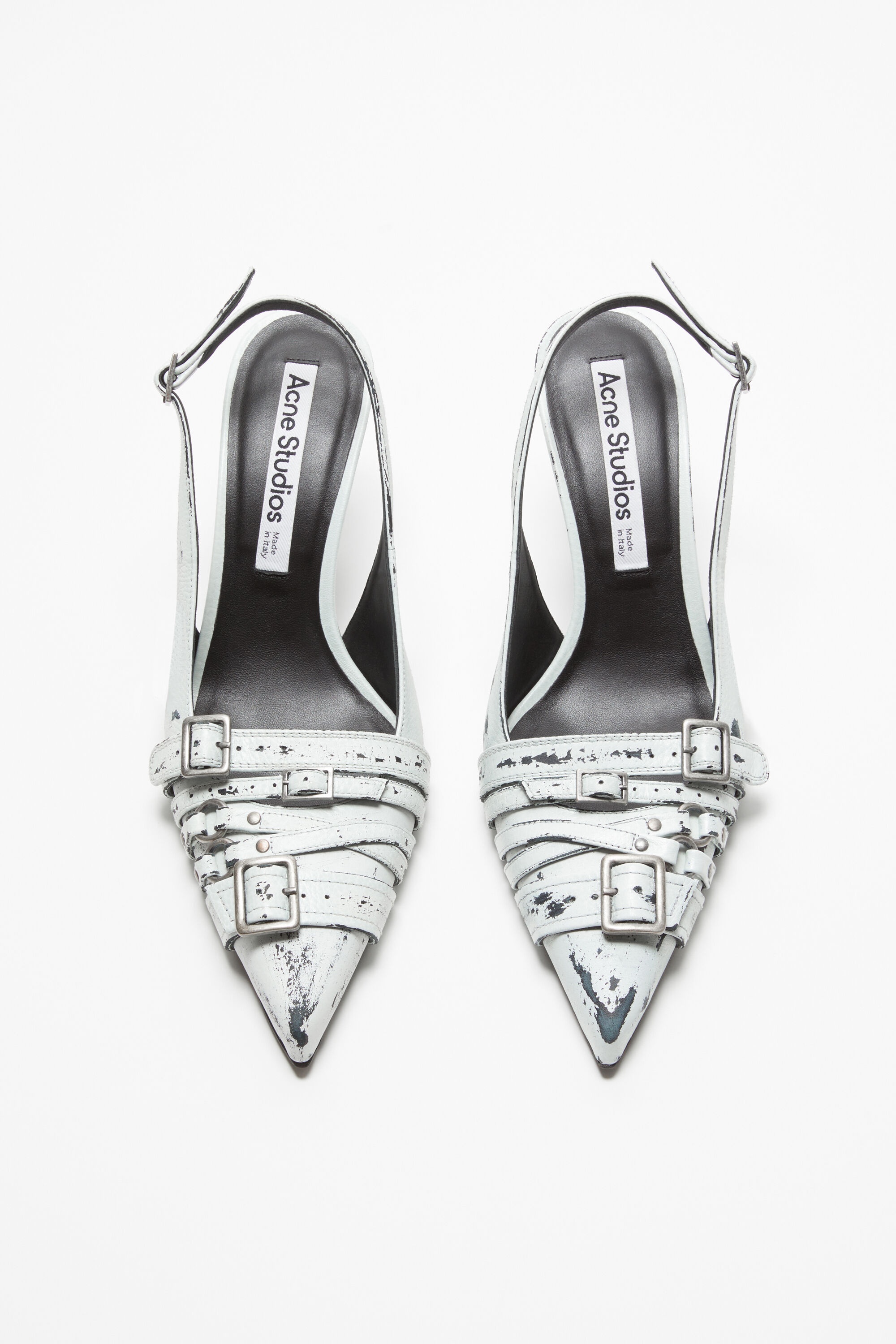 Leather heel slingbacks - White/black - 4