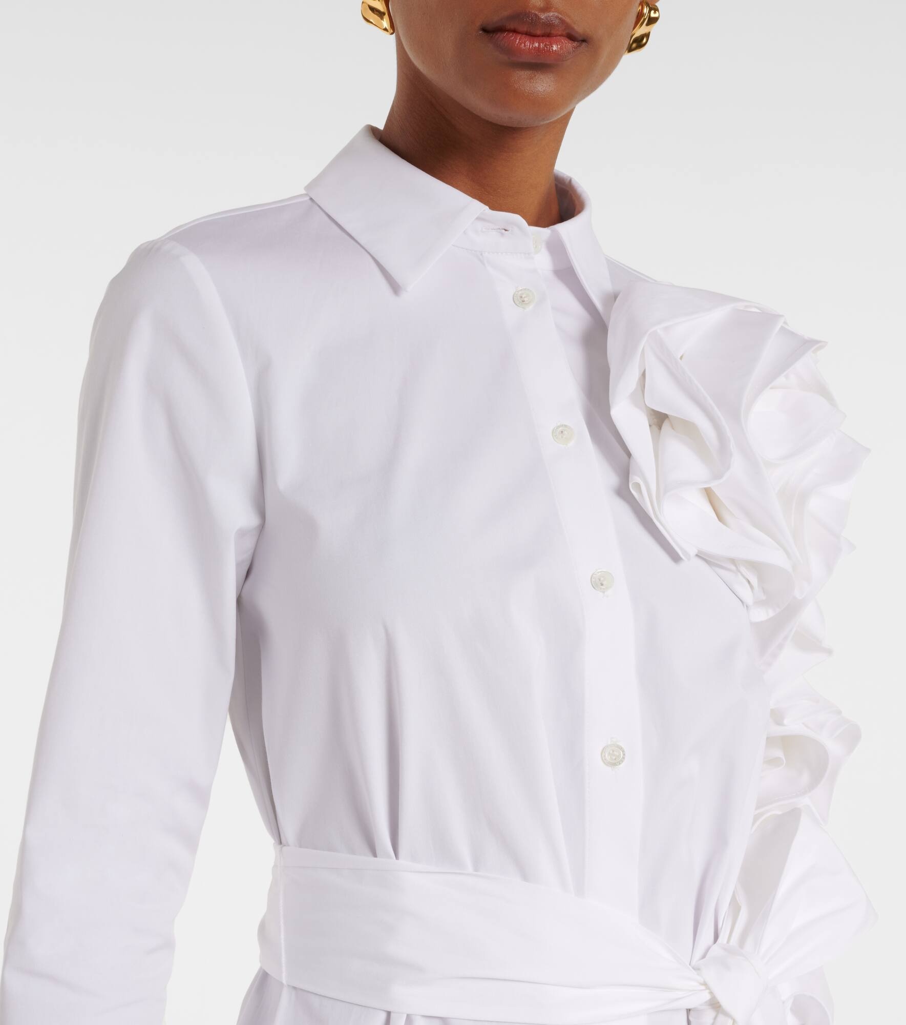 Floral-appliqué poplin shirtdress - 4