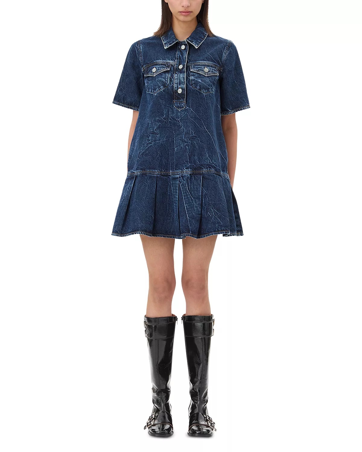 Crinkled Future Denim Mini Dress - 2