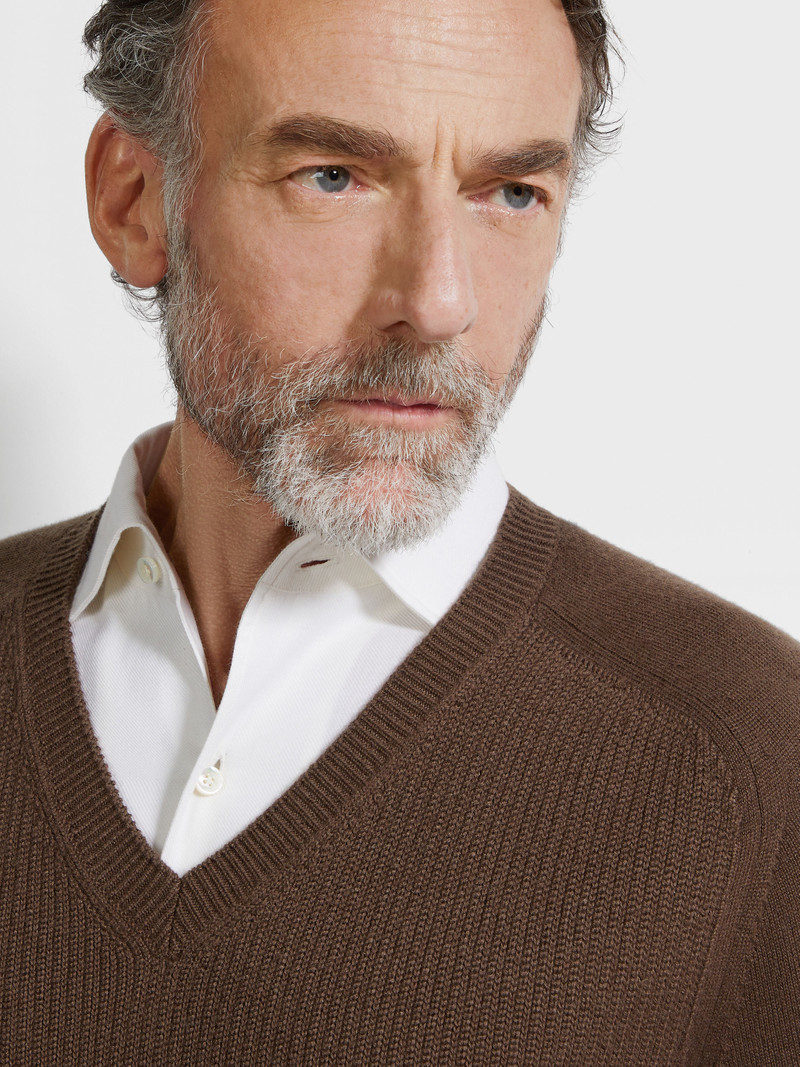 ZEGNA BROWN OASI CASHMERE V-NECK outlook
