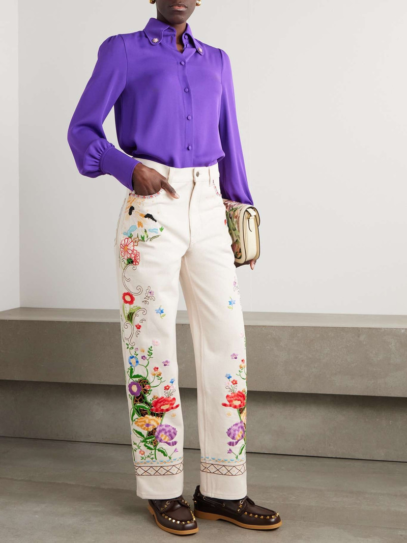 Valentino Embroidered high-rise straight-leg jeans White outlook