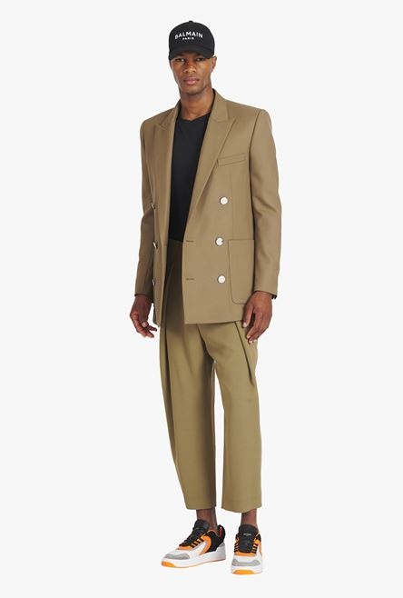 Taupe twill blazer with double-breasted silver-tone buttoned fastening - 2