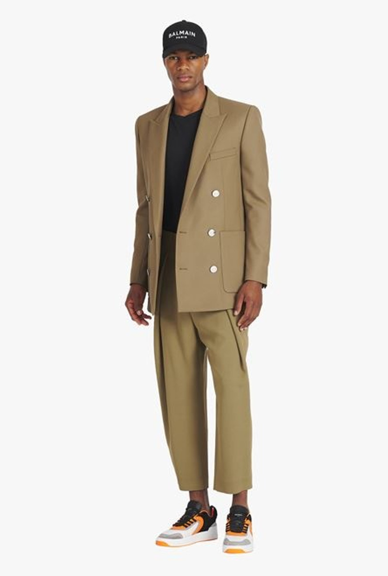 Balmain Taupe twill blazer with double-breasted silver-tone buttoned fastening outlook