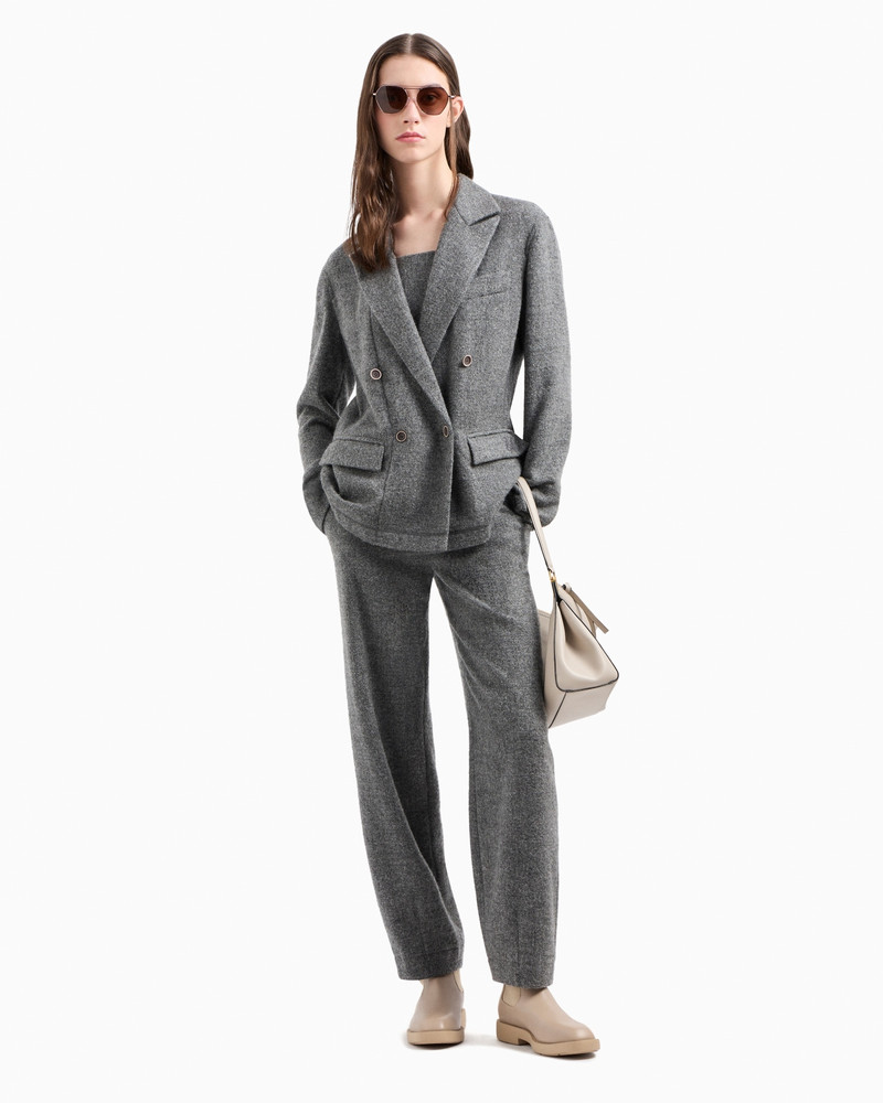 EMPORIO ARMANI Mélange wool blend flannel trousers with EA embroidery outlook