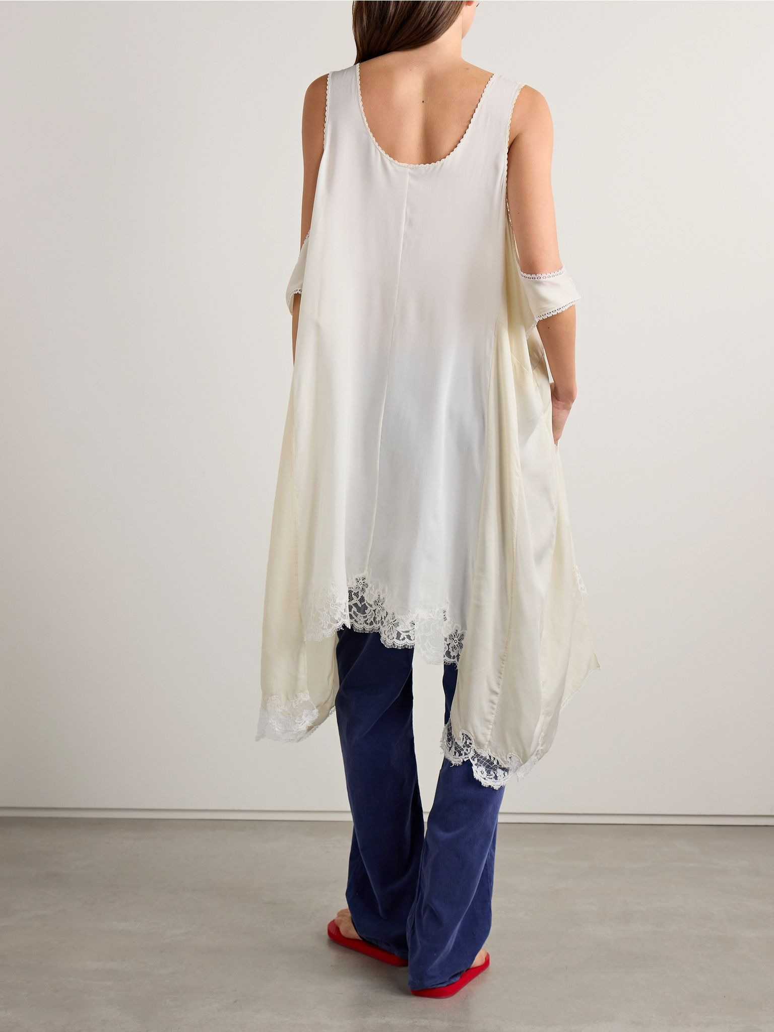 Ingram cold-shoulder asymmetric lace-trimmed silk-satin mini dress Ivory - 3