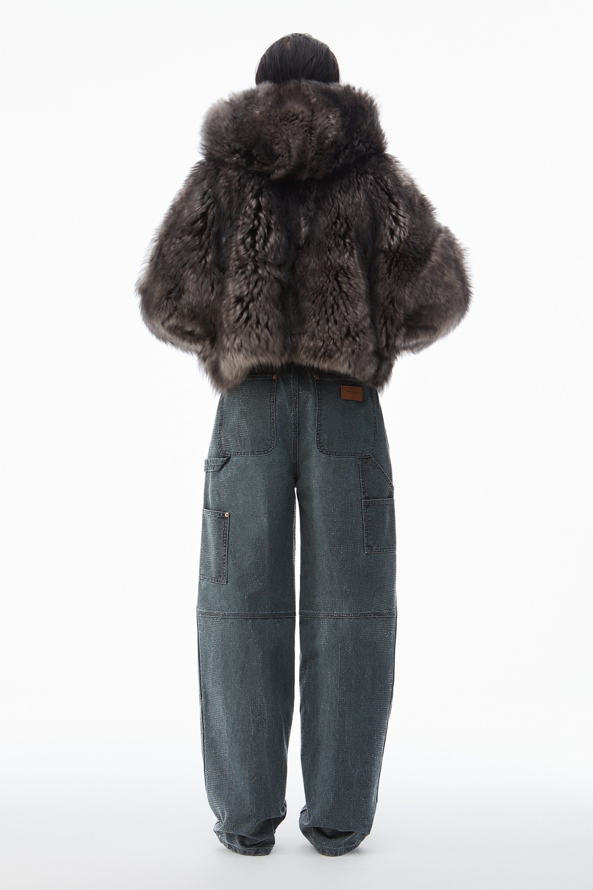 crystal hotfix high waisted workwear carpenter pants in cotton - 5