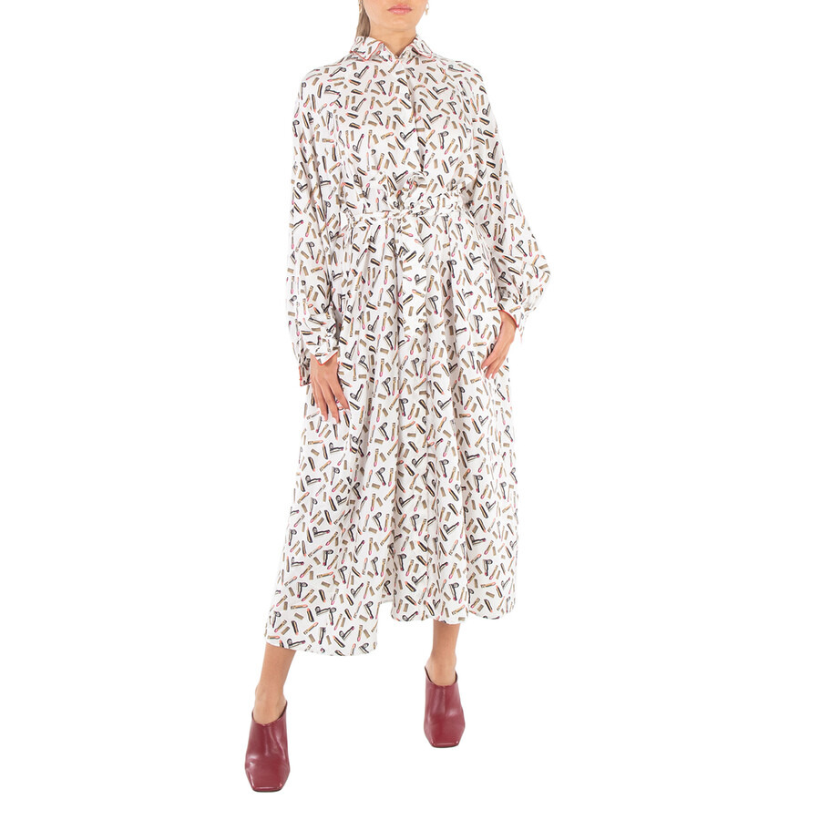 Max Mara Ladies White Black Rimmel Silk Shirt Dress - 3