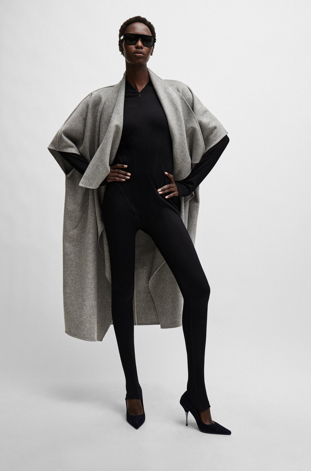 NAOMI X BOSS WATERFALL-FRONT CAPE COAT IN VIRGIN WOOL - 3