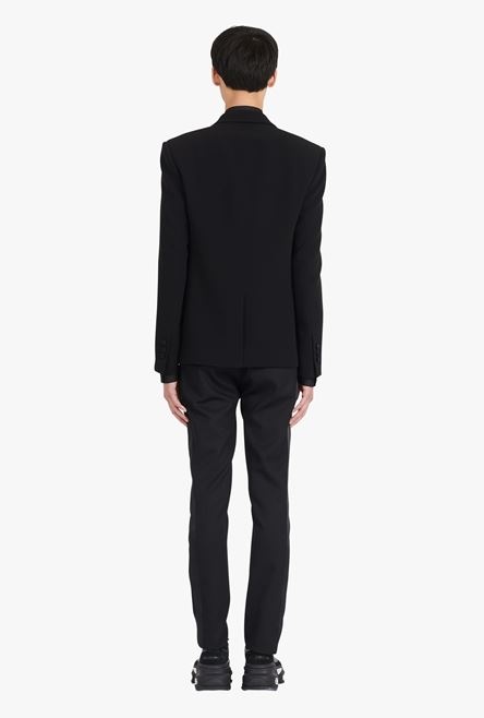 Double-breasted black and white satin and crepe blazer - 3