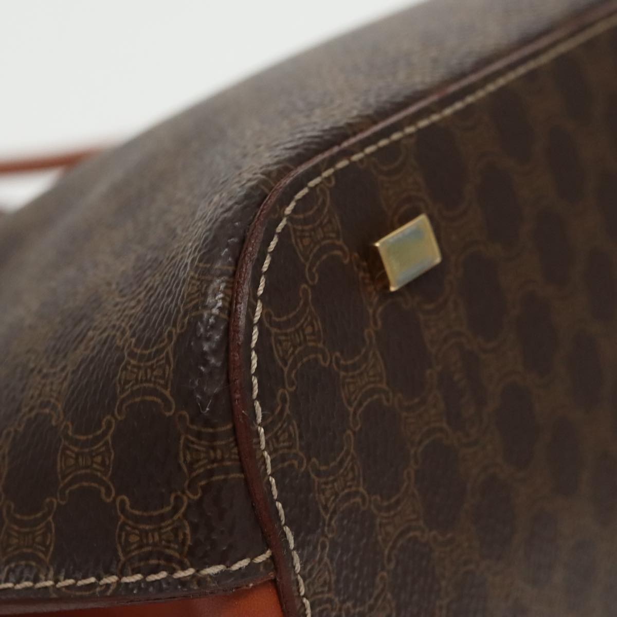 CELINE Macadam Canvas Hand Bag Pvc Leather Brown Gold - 10