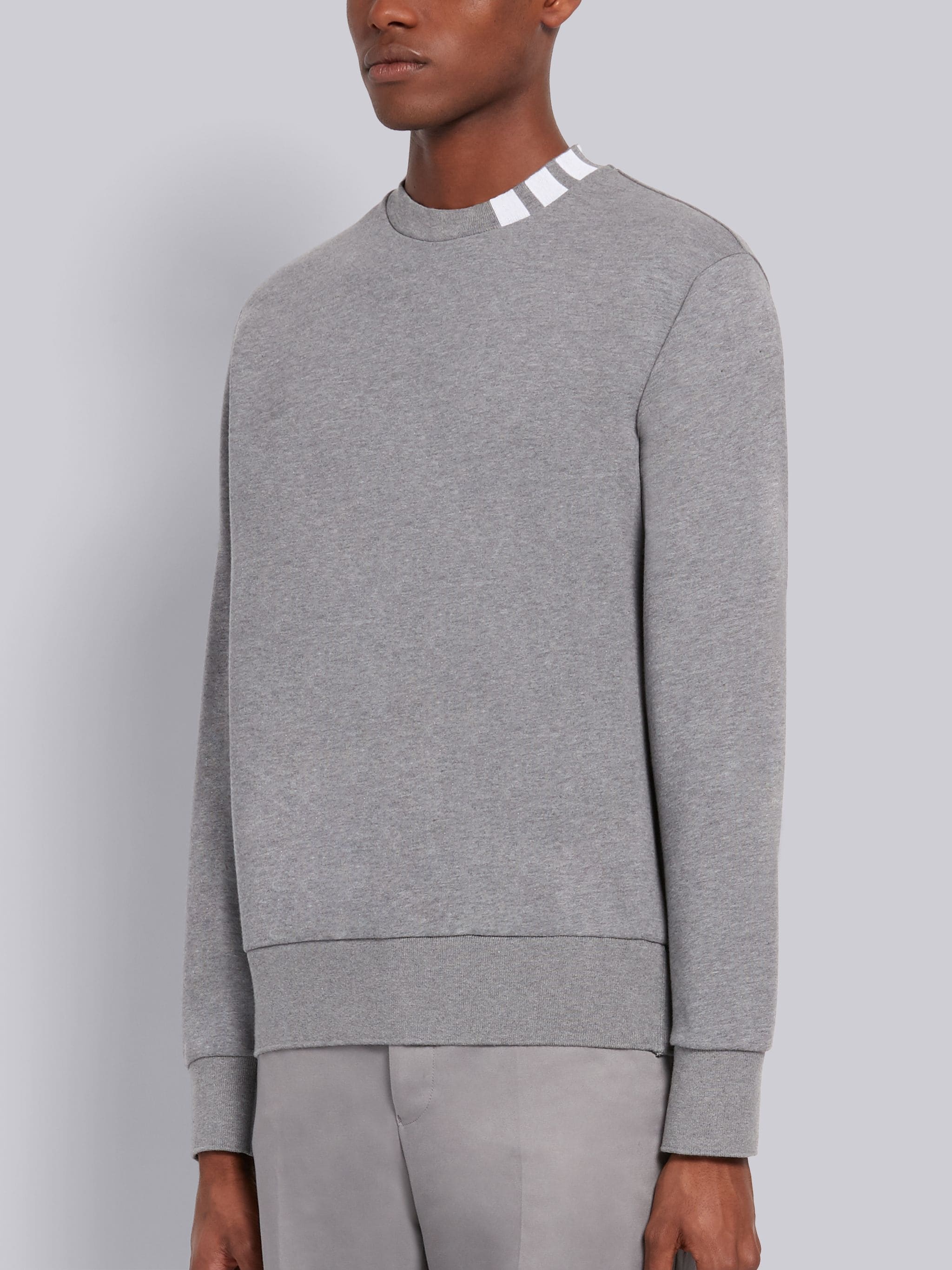 Medium Grey Cotton Interlock 4-Bar Intarsia Mockneck Sweatshirt - 5