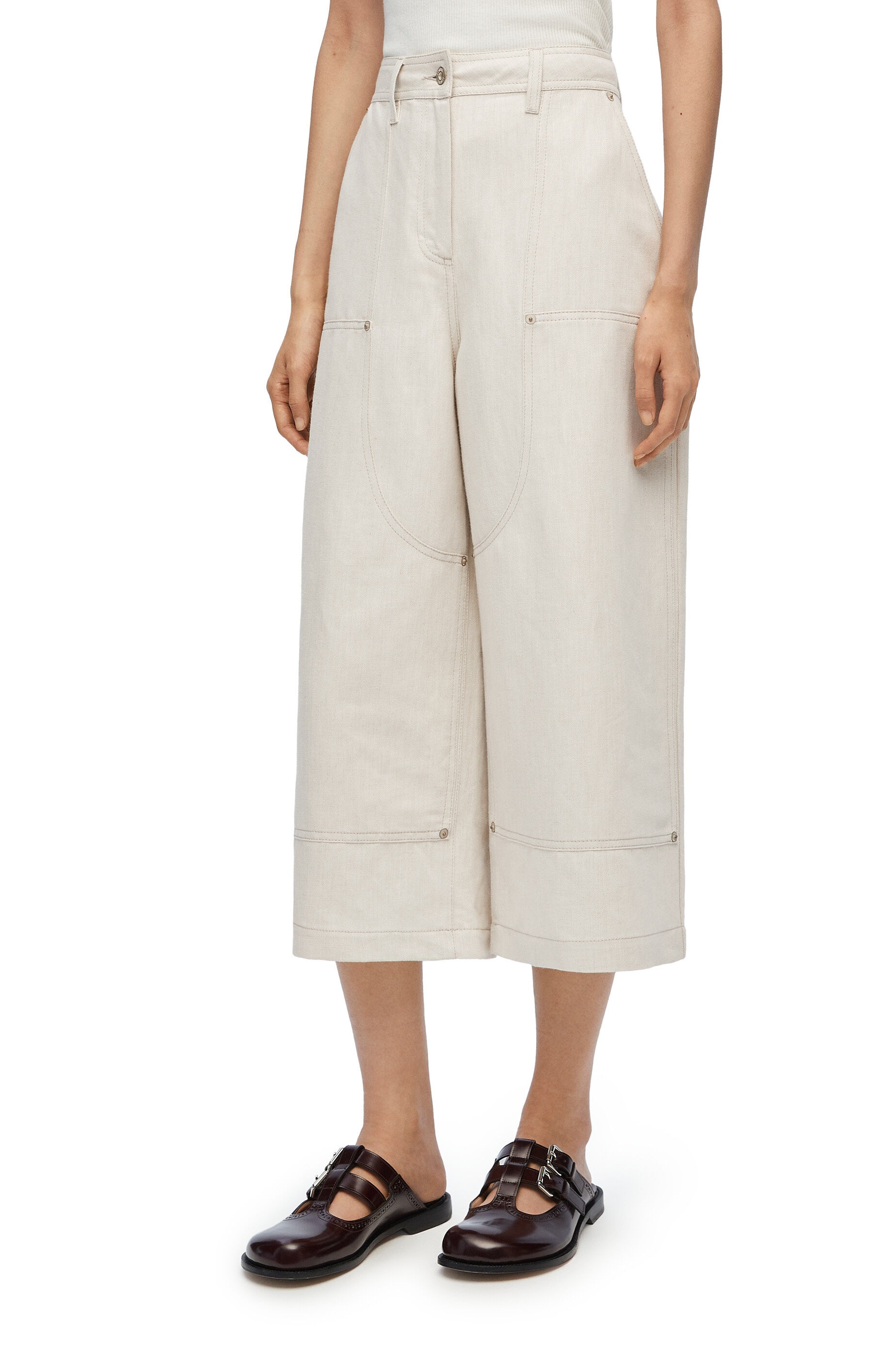 Cropped workwear trousers in cotton and  linen - 3