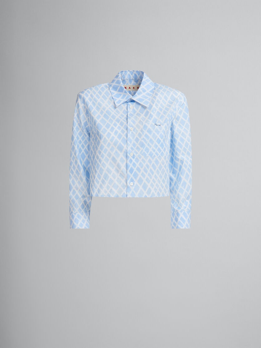 LIGHT BLUE ORGANIC POPLIN CROPPED SHIRT WITH LANDSCAPES PRINT - 1