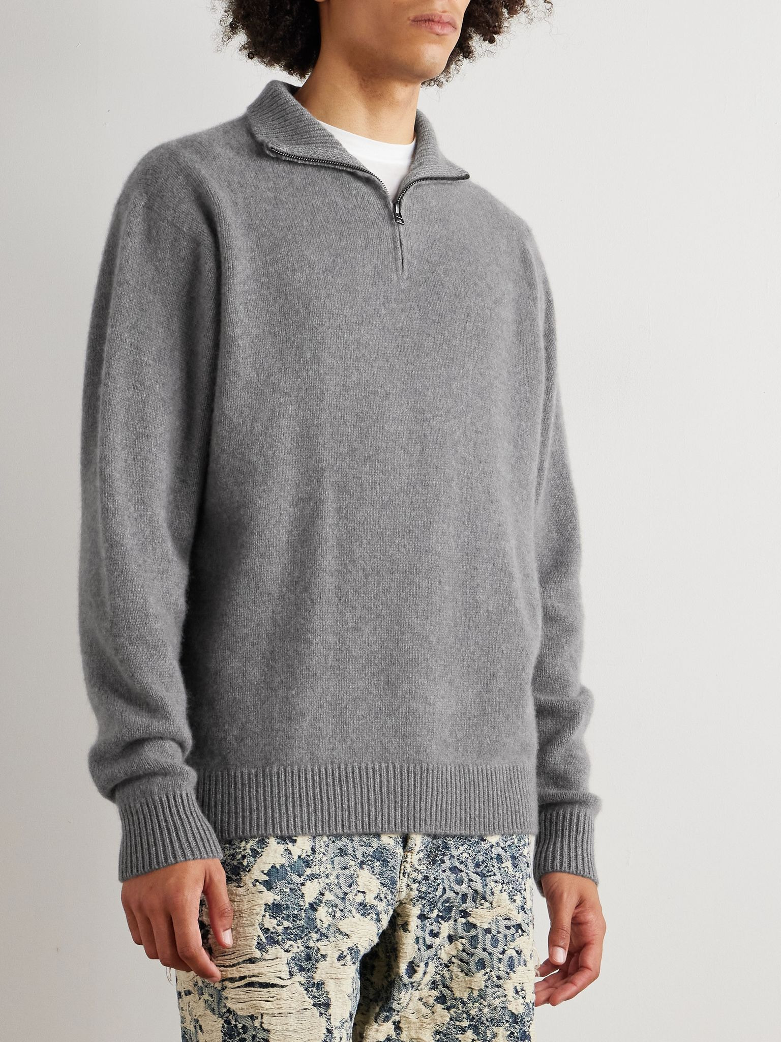 Cashmere Half-Zip Sweater Gray - 3