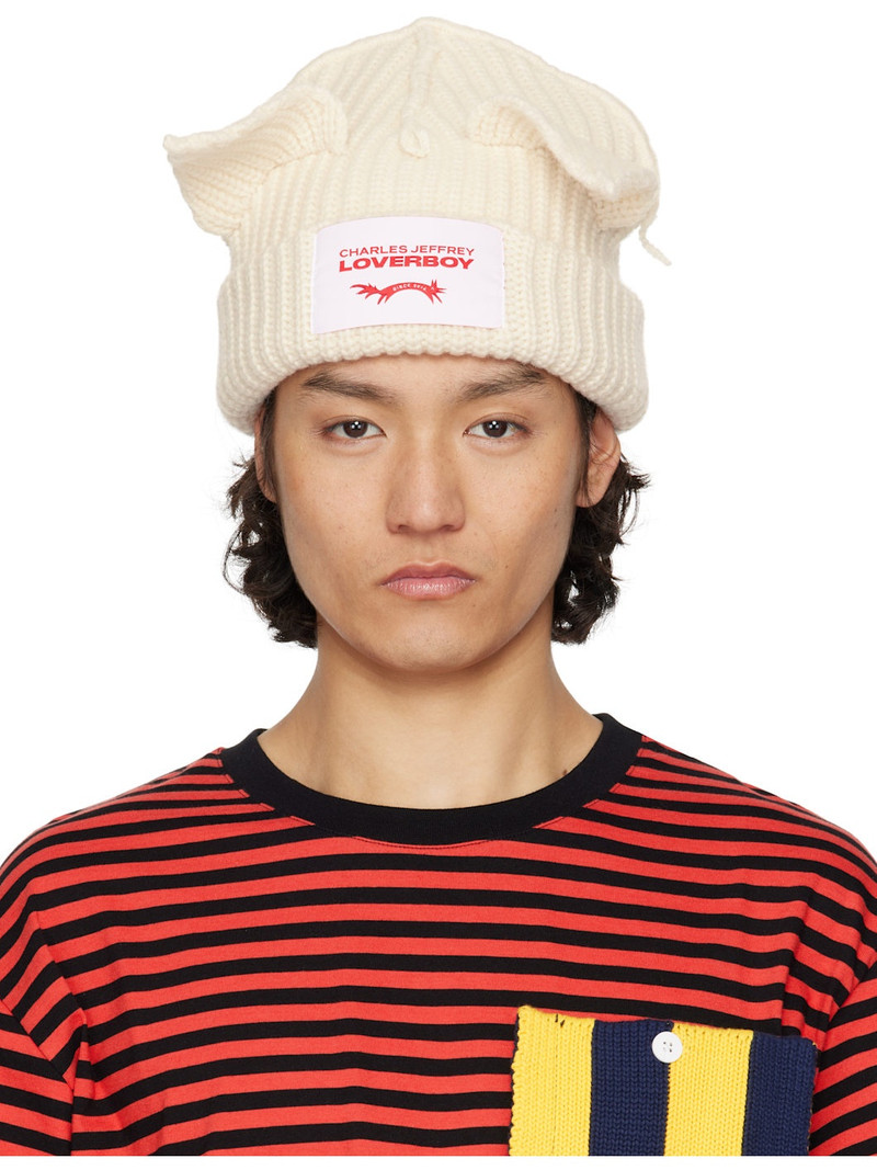 White Chunky Ears Beanie - 1