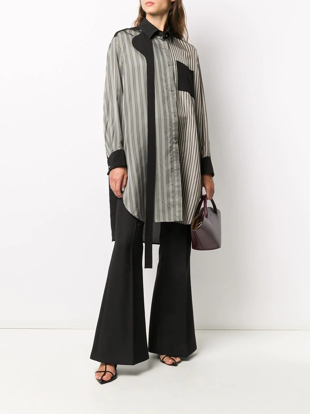 patchwork stripe oversized shirt - 2