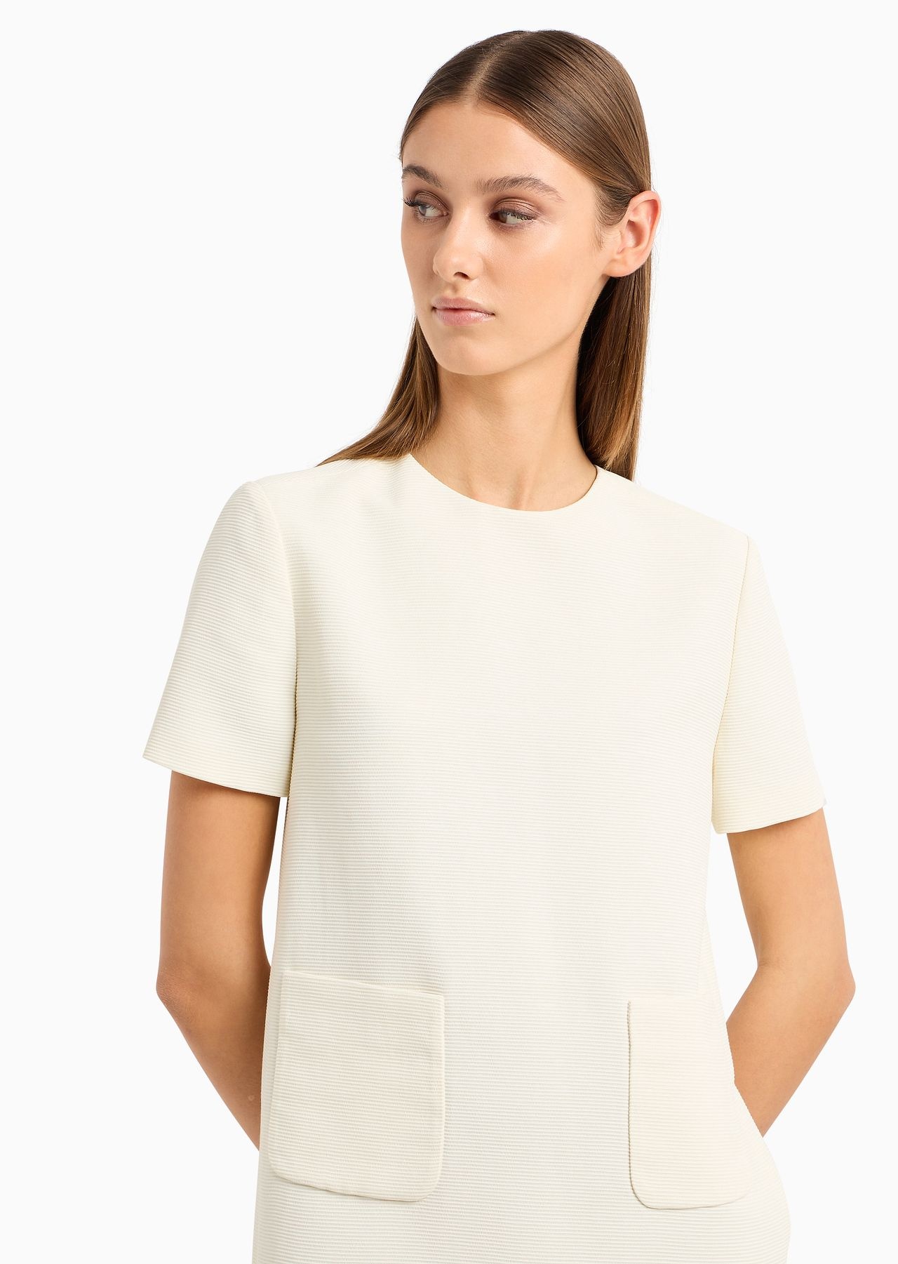Short-sleeved tunic dress in technical faille - 5